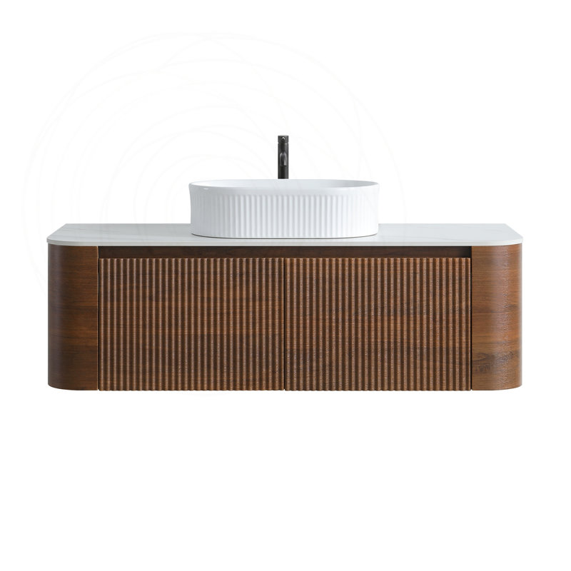 Meuble-lavabo 48 po avec lavabo ovale en céramique blanche et porte-serviettes, Walnut