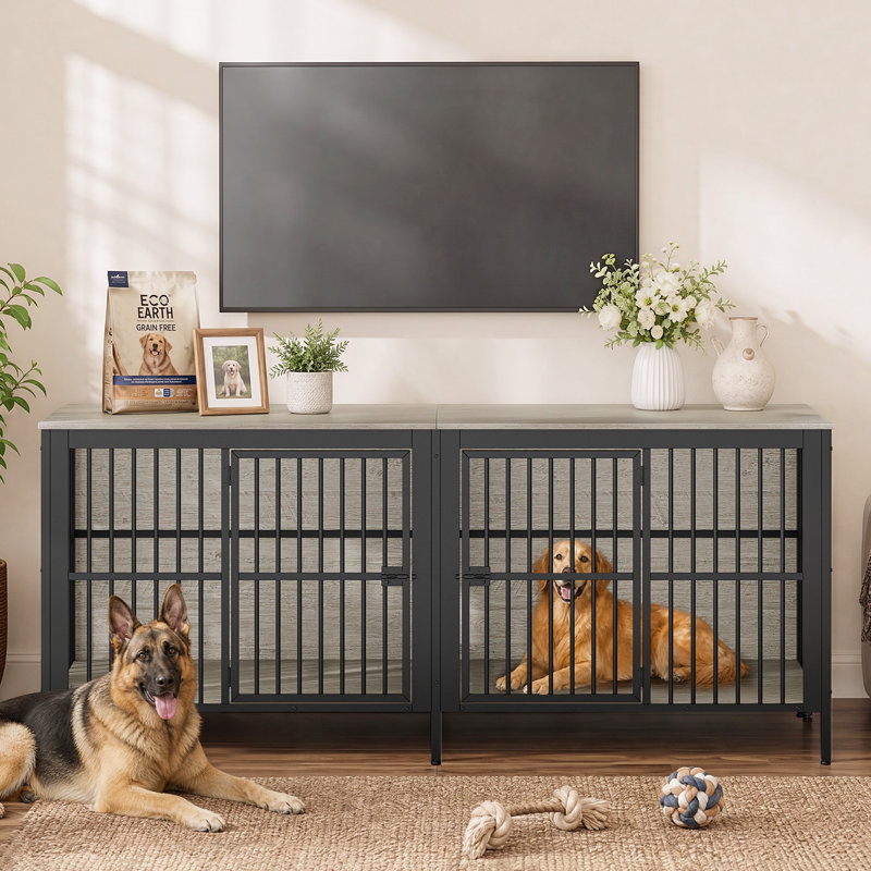 Cage double pour chien de 203 cm avec séparateur, 2 portes et plateau support télé