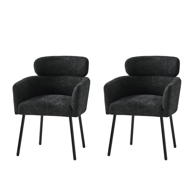 Turgeon Boucle 19"H Dining Chair with Adjustable Feet, Black, 2