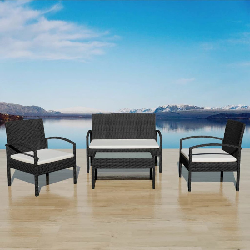 Ensemble de canapé de jardin d'extérieur noir et blanc crème de style contemporain de qualité supérieure, Noir