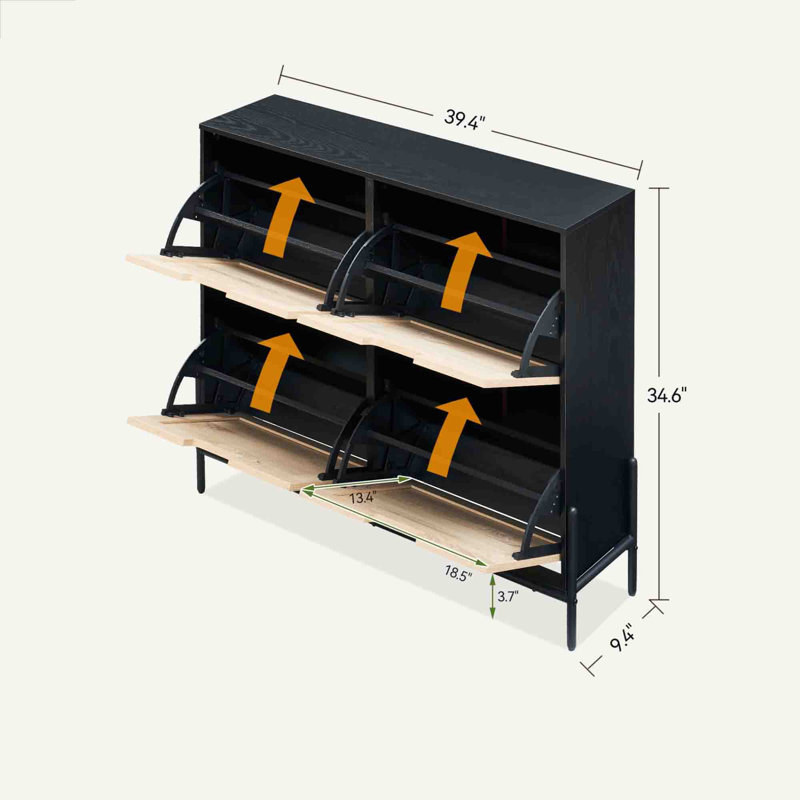 16 Pair Shoe Storage Cabinet, Black