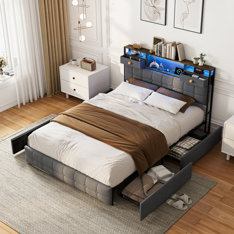 Storage Bed, European Double (140 x 200 cm), Grey