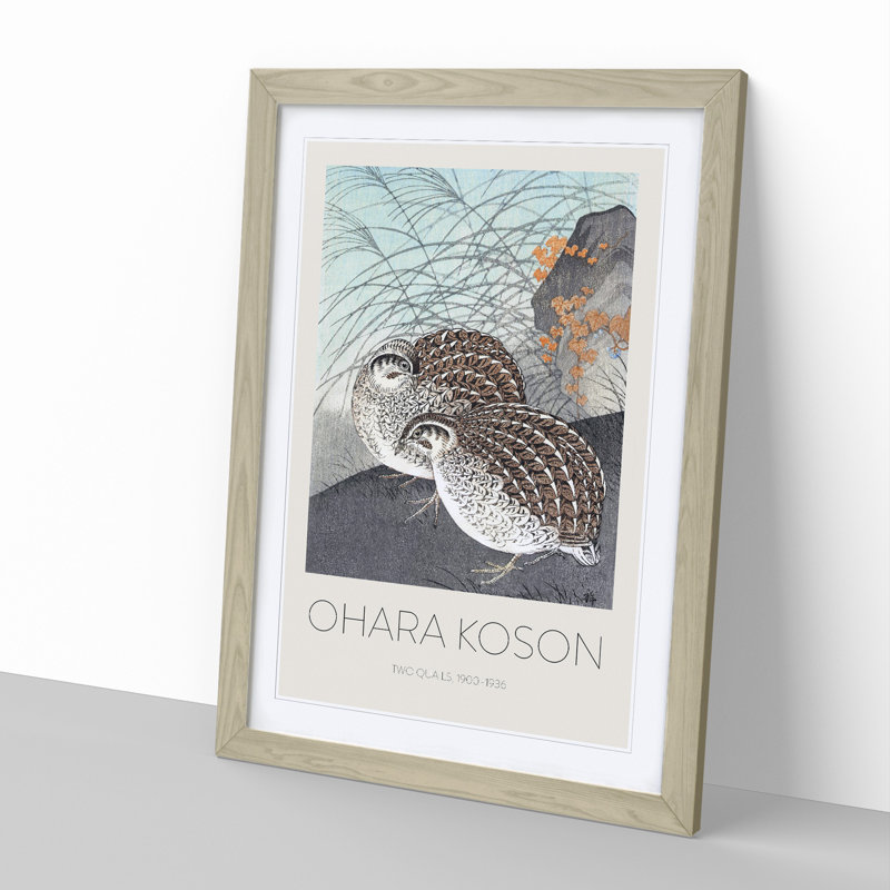 Two Quails by Ohara Koson - Picture Frame Art Prints, 65cm H x 48cm W x 2cm D, Oak
