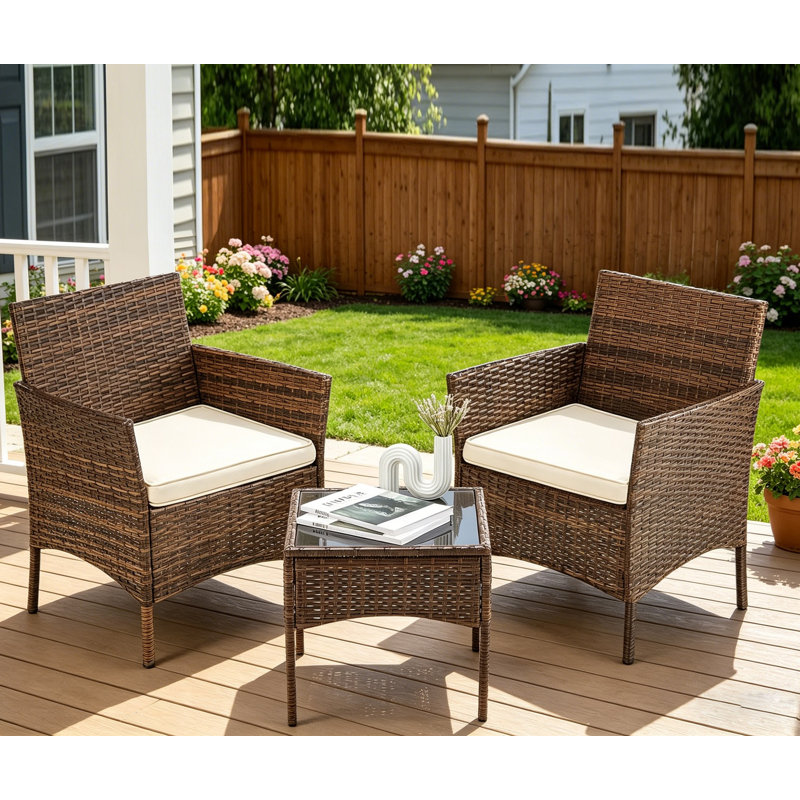 Patio Bistro Sets, 3 Piece Outdoor Folding Chairs Patio Furniture Sets With Table For Balcony, Garden And Porch, Brown