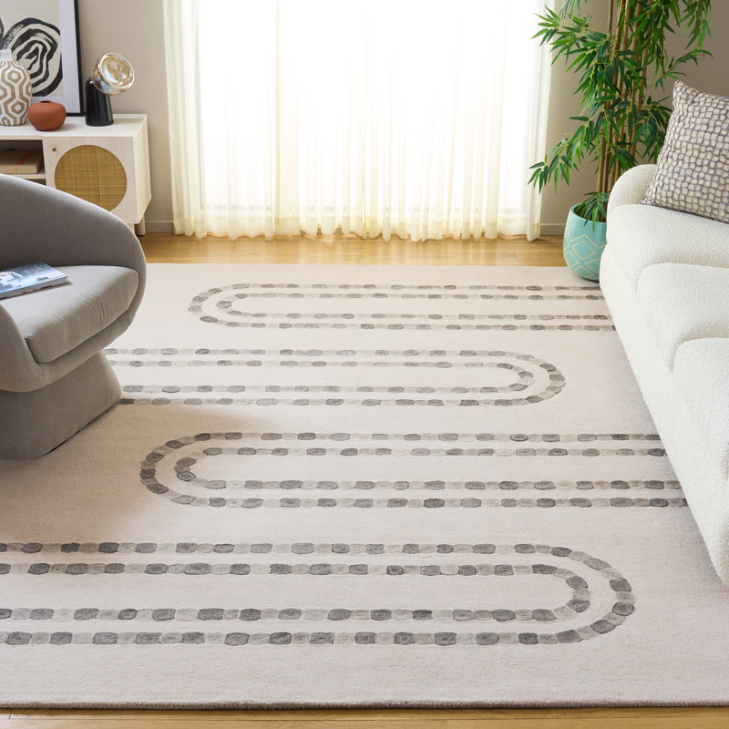 Tapis ivoire / gris touffeté à la main Hosey, Rectangle 8 pi x 10 pi