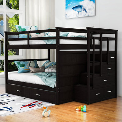 Jamere Kids Full Over Full Wood Bunk Bed with Twin Size Trundle and Drawers -  Harriet Bee, 3EDBCFE1E3BC4ACB8D50A8D680F96A4B