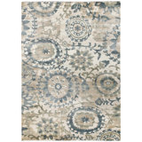 Hand Knotted Wool Area Rug in Ivory/Dark Blue