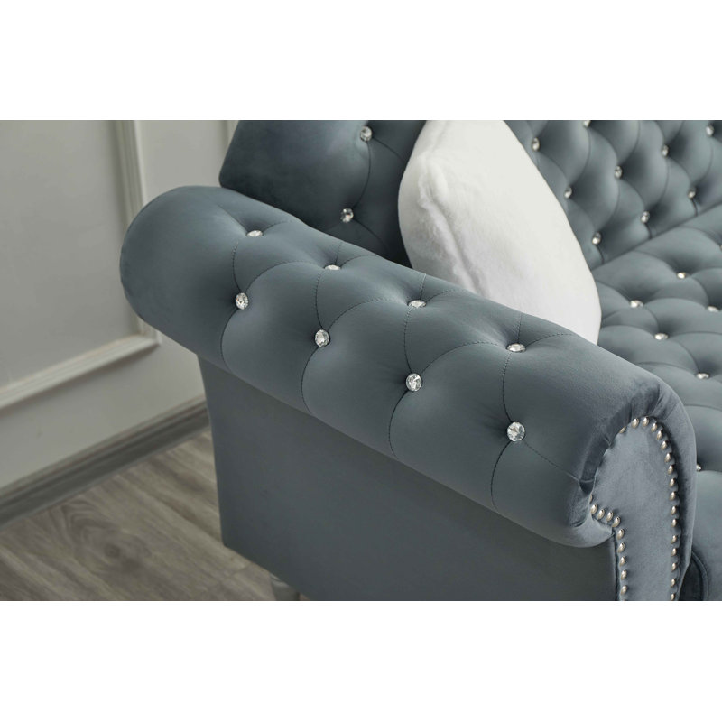 Canapé Chesterfield Josielyn, Gris foncé