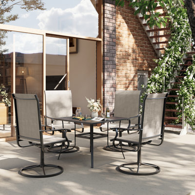 4-Person Outdoor Dining Set with Swivel Chairs, Patio Table and Chairs Set with Umbrella Hole, Steel Frame Outdoor Patio Dining Set