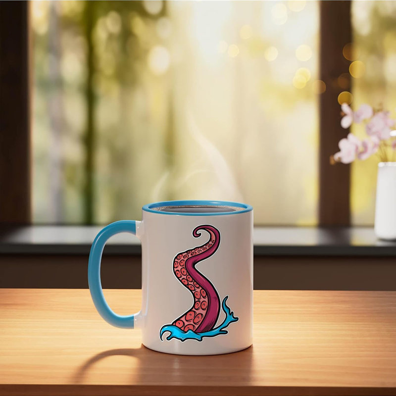 Red Tentacle Octopuses Ceramic Mug, Blue/White, Blue