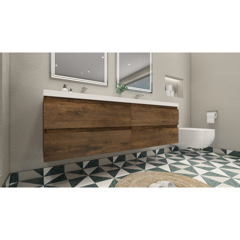 Ensemble de meuble-lavabo double mural 72 po Aylanna, Bois de rose