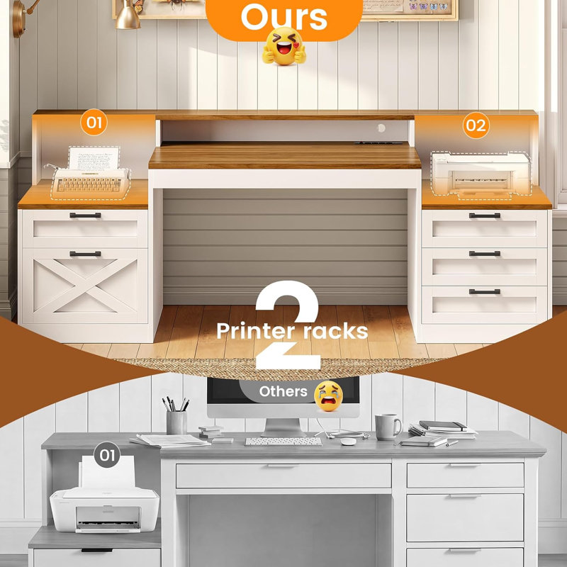  Bureau d'ordinateur de style campagne avec lumières DEL Rachmiel, Brown/White