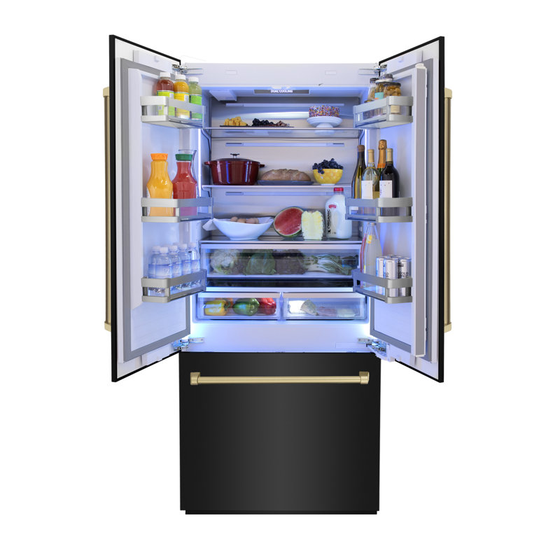 ZLINE 36" 19.6 cu. ft. Built-In 3-Door French Door Refrigerator with Internal Water and Ice Dispenser, Polished Gold