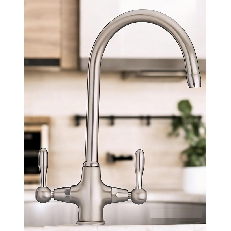 Swan Solid Twin Lever Monobloc Tap, Brushed Nickel
