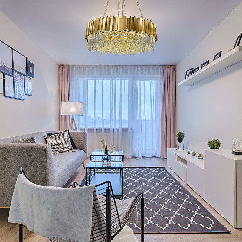 Modern Crystal Chandelier Ceiling Light Fixture for Living Room and Bedroom, Chic Design Lamp, Gold, 18