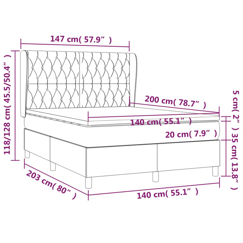 Himmel Upholstered Bed with Mattress, Light Grey, European Double (140 x 200cm)