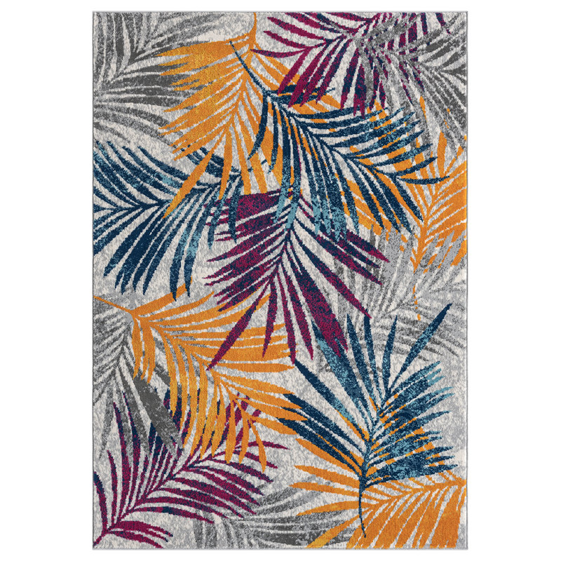 Athena Modern Living Room Area Rug – Cut Pile Weaving - Jute Backing- Botanical Leaf Design Low Pile Rug, Multi Coloured,