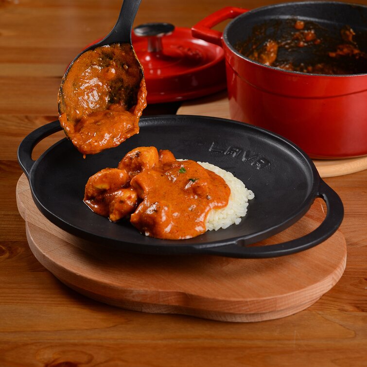 Lava Enameled Cast Iron Pizza, Crepe and Pancake Pan 8 inch-with Beechwood  Service Platter 