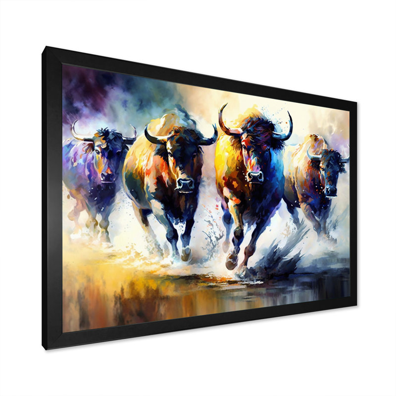 «Buffalo's Running», reproduction sur toile, Impression noire sur toile encadrée, L 20 po x H 12 po