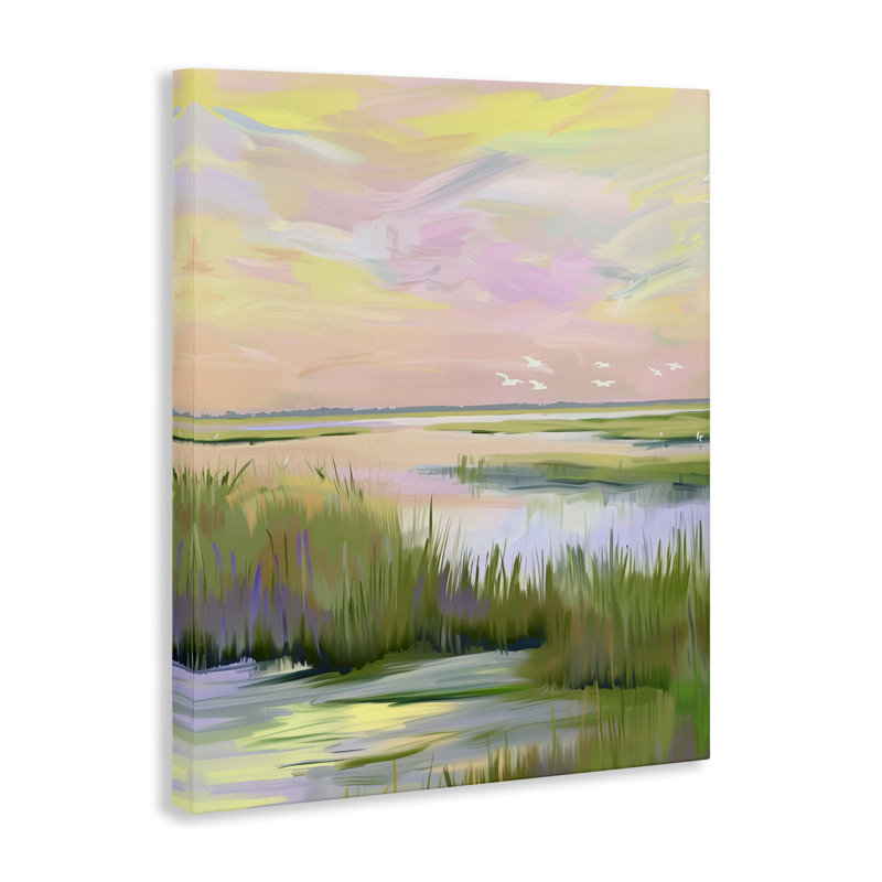 Toile douce au lever du soleil sur marais rose, design par Arlington Prints, H 48 po x l 36 po
