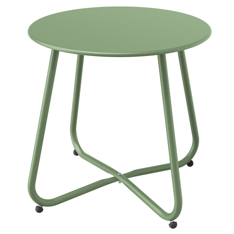 Round Steel Outdoor Side Table, Sage Green