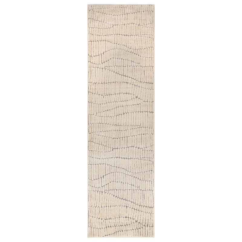 Pebble Texture Ivory Mist Cream Indoor High-Low Area Rug, Runner 2'3" x 8'