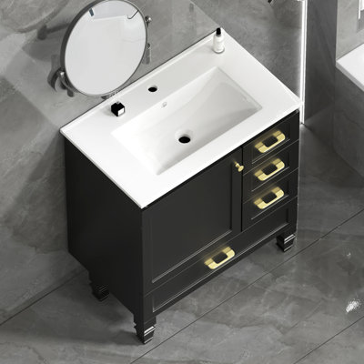 Meuble-lavabo de salle de bain avec rangement abondant, portes à fermeture douce et trois tiroirs pour une élégance moderne