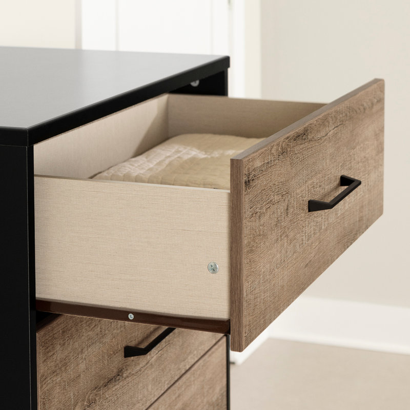 Arlen 4-Drawer Dresser, Matte Black/Weathered Oak