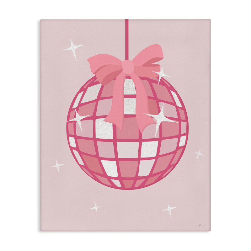 Boule disco rose avec toile ruban, design par Natalie Carpentieri, H 40 po x l 30 po