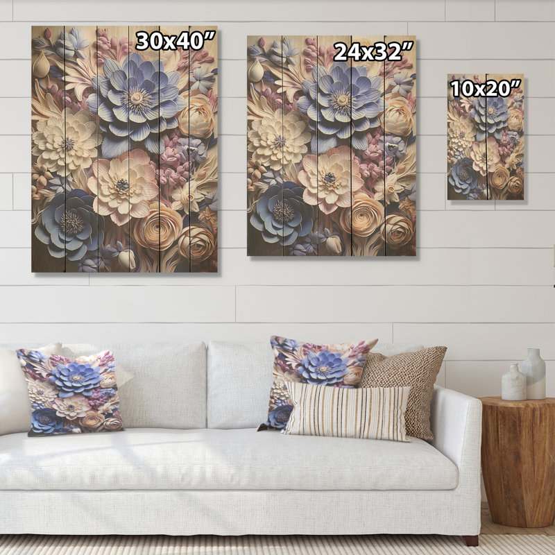 Bleuet dans des teintes améthyste Expression - Art mural bois de bleuet sur bois de pin naturel, H 40 po x l 30 po