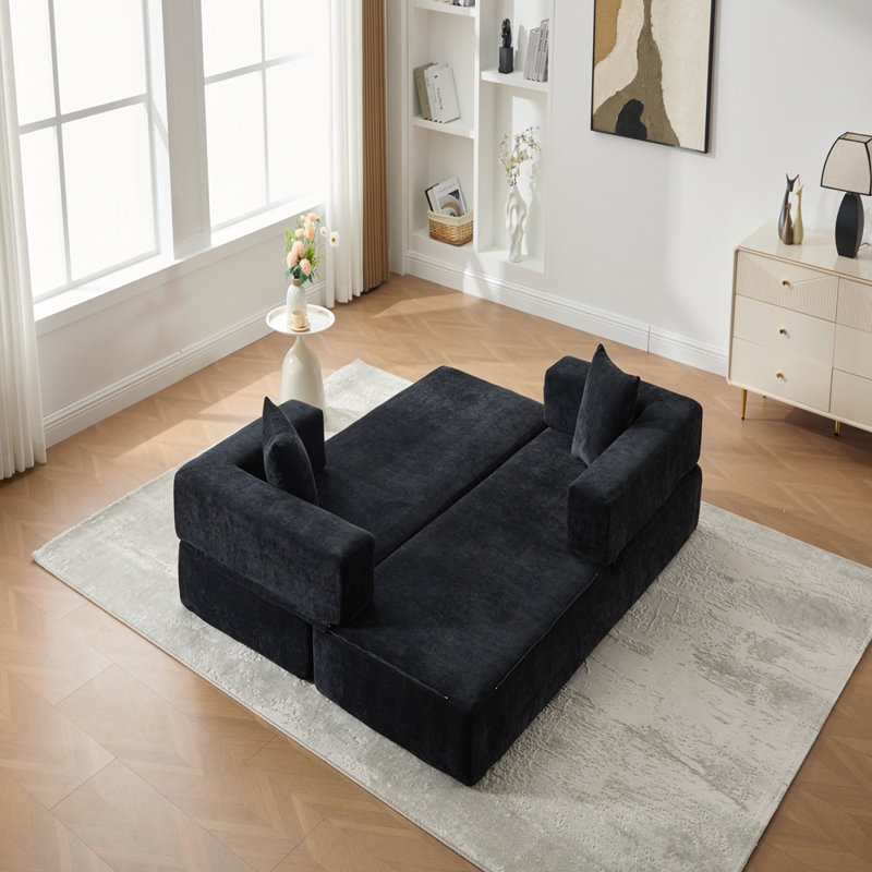 Canapé-lit convertible, canapé de plancher pliable sans assemblage, Noir