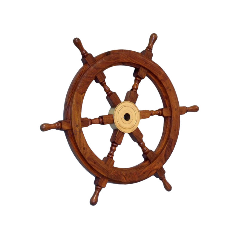 Décoration murale barre de bateau en bois brun et cuivre, H 24 po x l 24 po x P 2 po