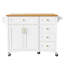 Îlot de cuisine blanc avec abattant. Détail, étagère à épices, serviette 2 portes, 5 tiroirs, tablette réglable pour une texture mobile de luxe moderne-586700995
