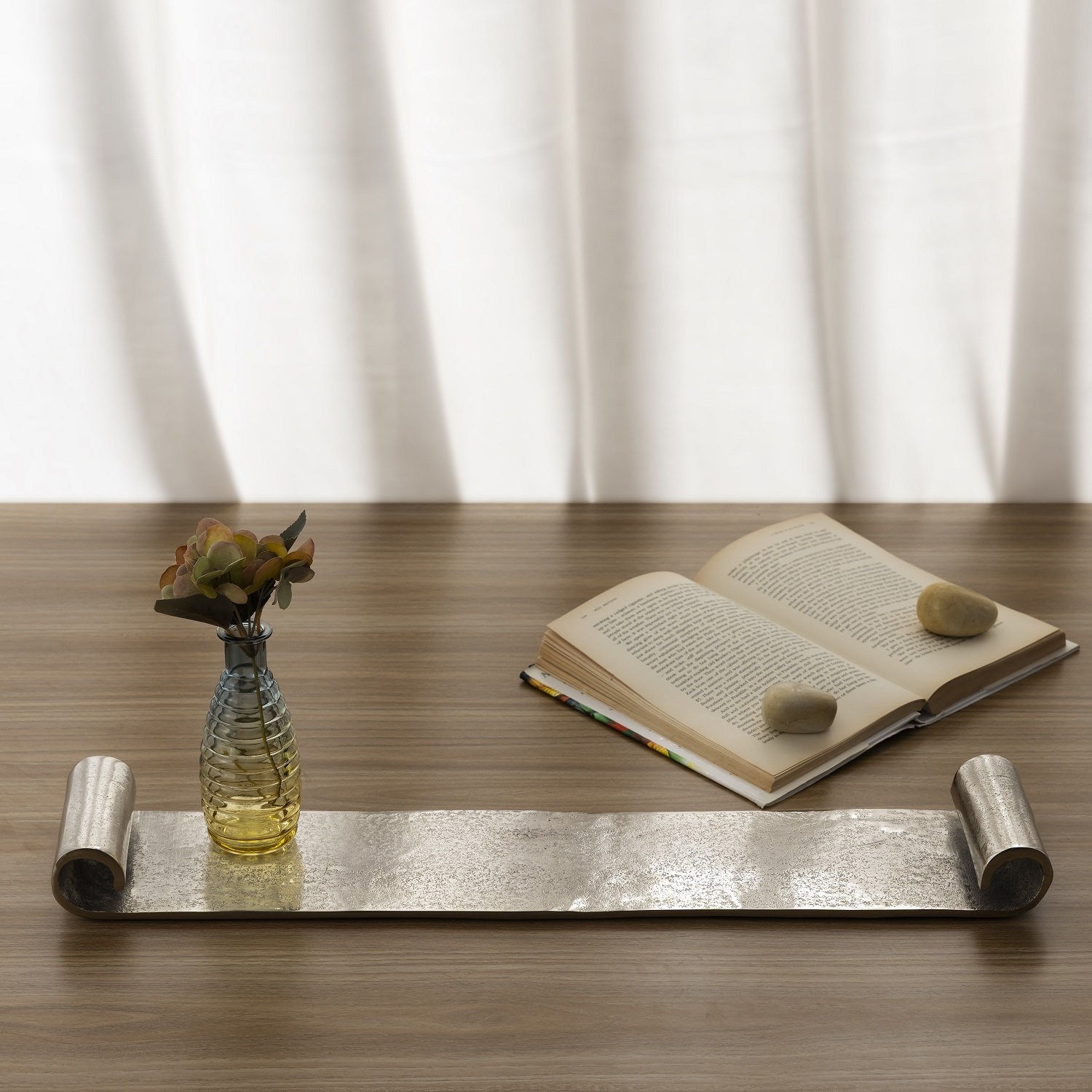 Brass Decorative Tray, 25"W x 5"D x 2"H, Silver