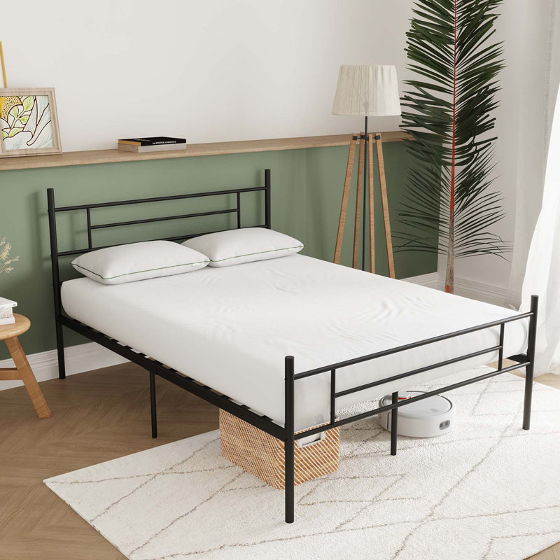 14" Metal Platform Bed with Headboard, Full, Black