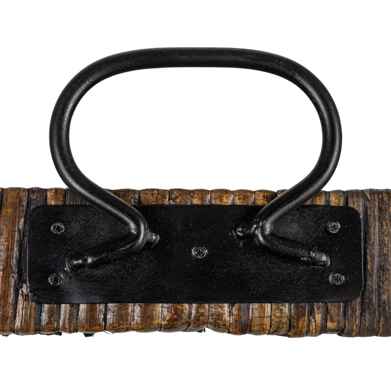 Hadley Oversize Decorative Rattan Tray with Metal Handles, Black