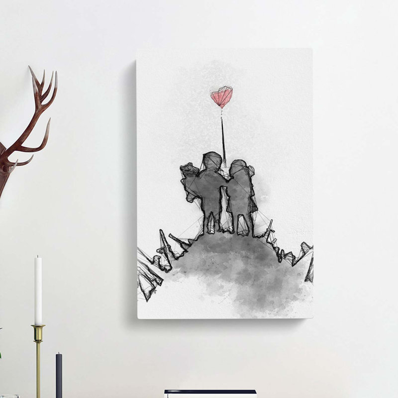 Boy and Girl with Red Balloon in Abstract by Banksy - Wrapped Canvas, 60cm H x 40cm W x 3cm D