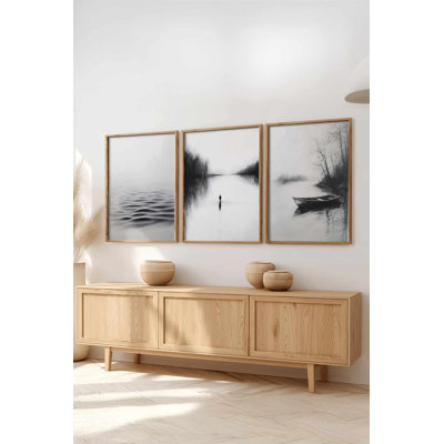 Ensemble de 3 peintures élégantes encadrées, cadre en bois massif, 19,7 x 13,8 pouces chacune | 100% panneau de fibres à densité moyenne, épaisseur: 0,1 pouce | Parfait pour la décoration de salon et de bureau, design élégant et contemporain