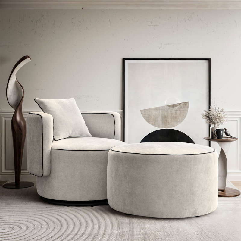 Bernella Upholstered Swivel Armchair, Light Beige