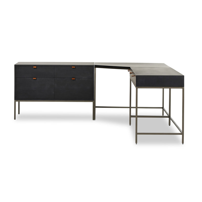 Trey Desk System With Wide Filing Cabinet,  Black Wash Poplar
