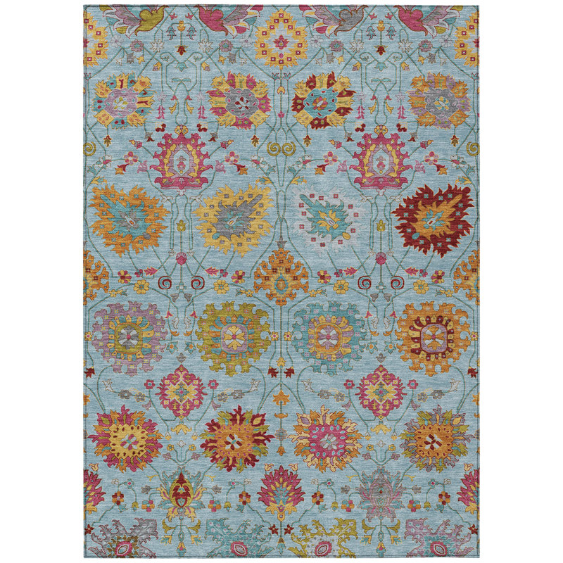 Machine Washable Indoor/Outdoor Mattera ACN2288 Damask Rug, Rectangle 8' x 10'