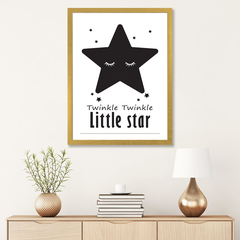 Twinkle Little Star - impression d'art graphique, H 32 po x l 24 po x P 1 po, Papier encadré doré, Blanc