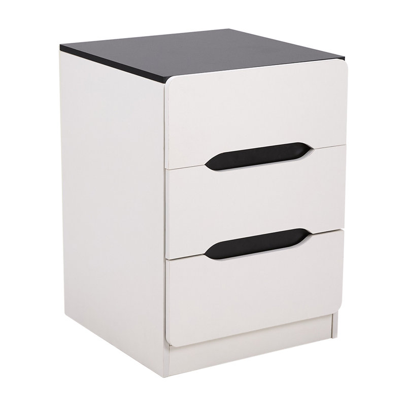 3-Drawer Nightstand with Black & White Base – E1 12mm MDF Bedside Table
