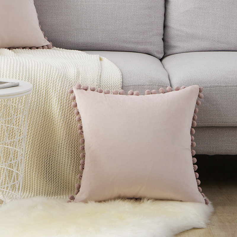 Housse de coussin Pom Pom, Rose, 18 po x 18 po