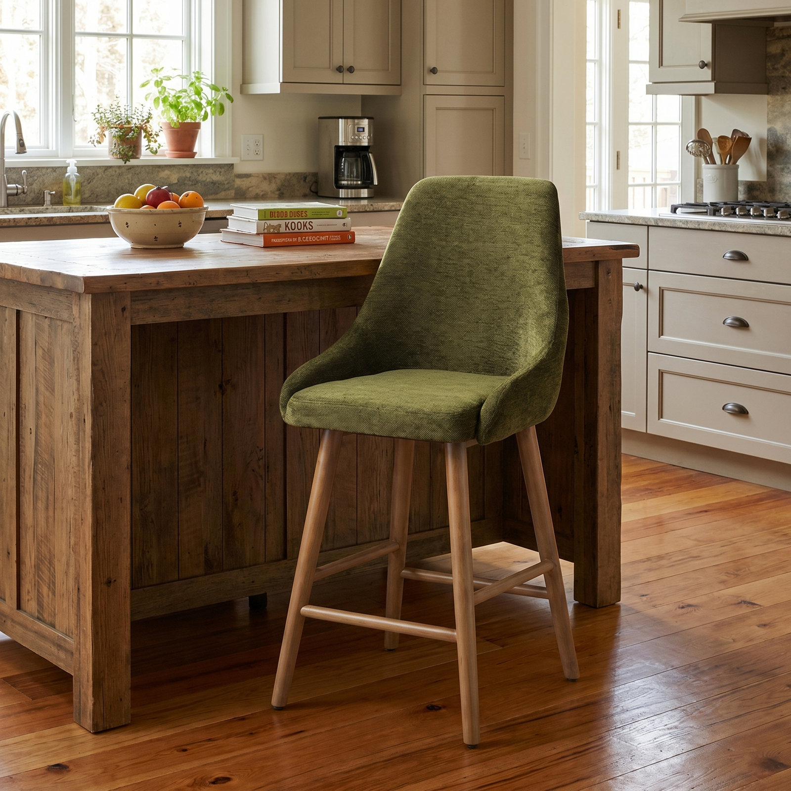 26" Bar Stool, Green Chenille