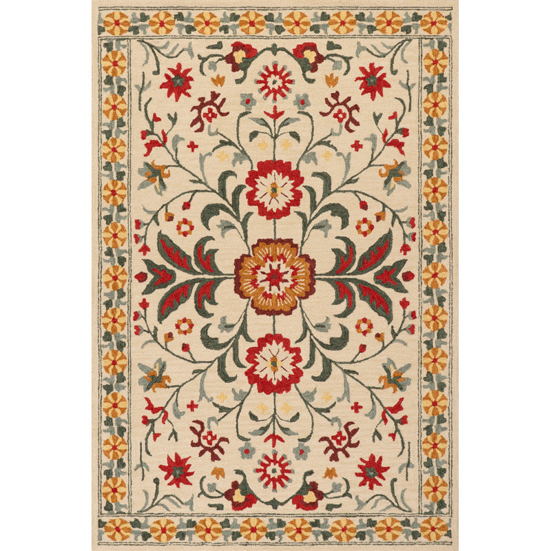 Tapis en laine à motif floral Shangrila, Rectangle 7 pi 6 po x 9 pi 6 po