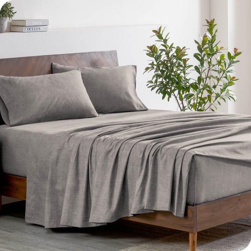 Heather Light Grey Cotton Flannel Twin XL Sheet Set
