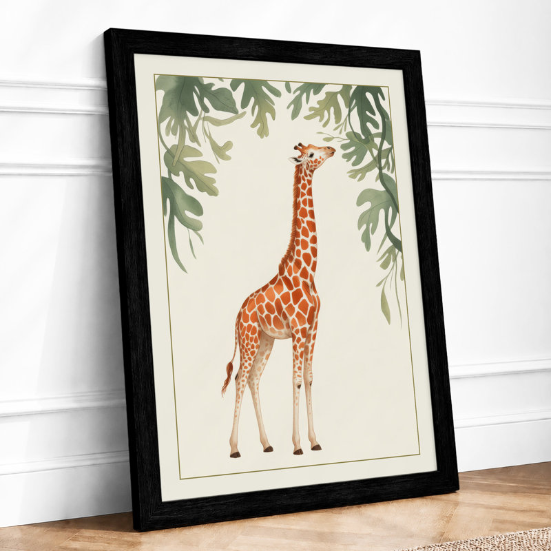 Giraffe Reaching High Boho - Framed Print, A1 - 84.1 x 59.4 cm, Black