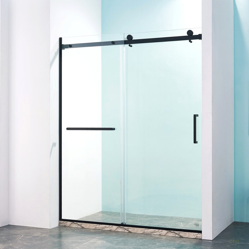 56-60"W X 75"H Semi-Frame Single Sliding Shower Door, 304 Stainless Steel, 5/16" (8Mm) Thick SGCC Tempered Clear Glass.