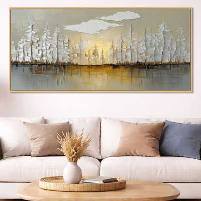 Art mural moderne forêt moderne, toile horizon doré, forêt moderne gris doré